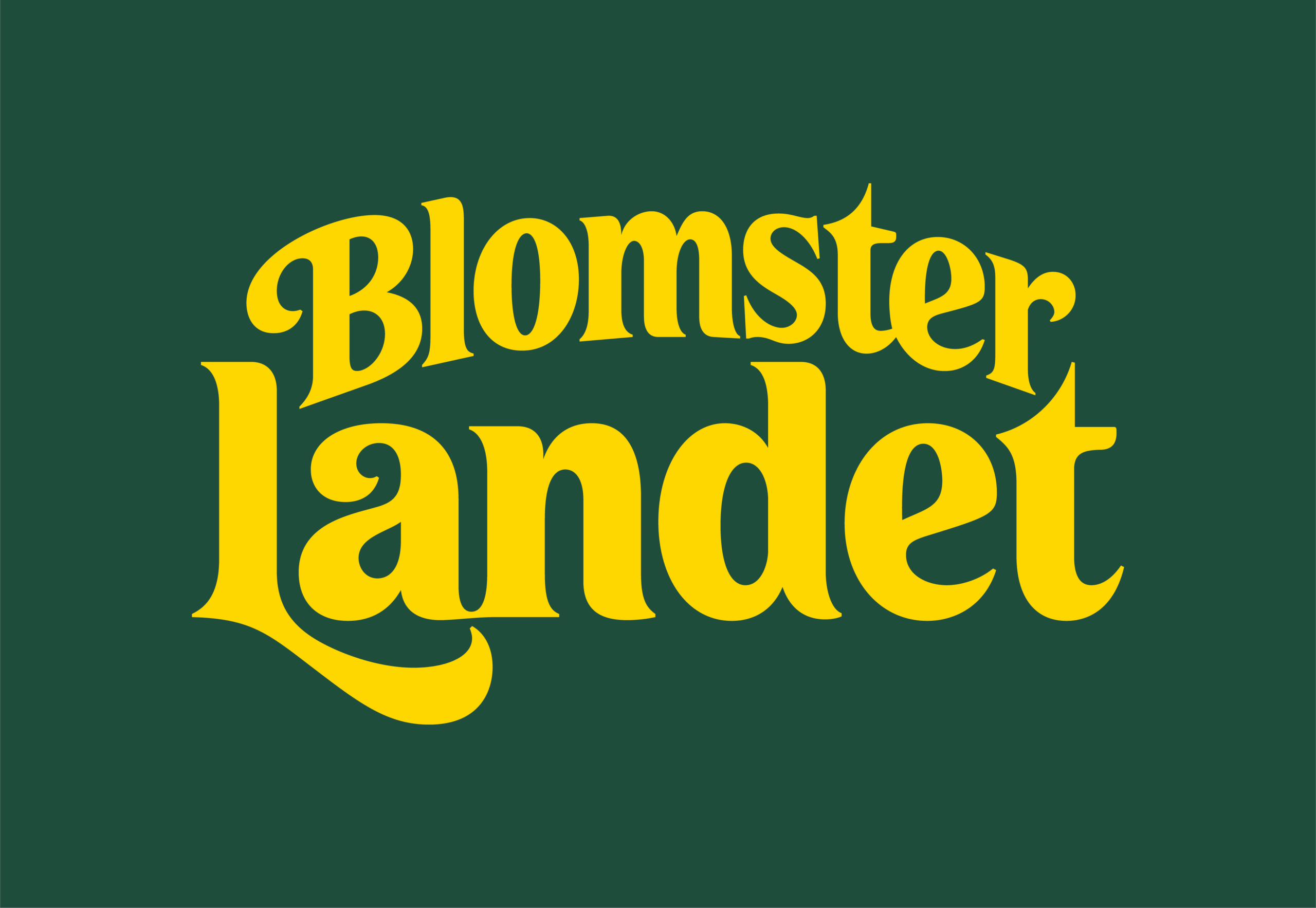 Blomsterlandet logo i grönt med gul text